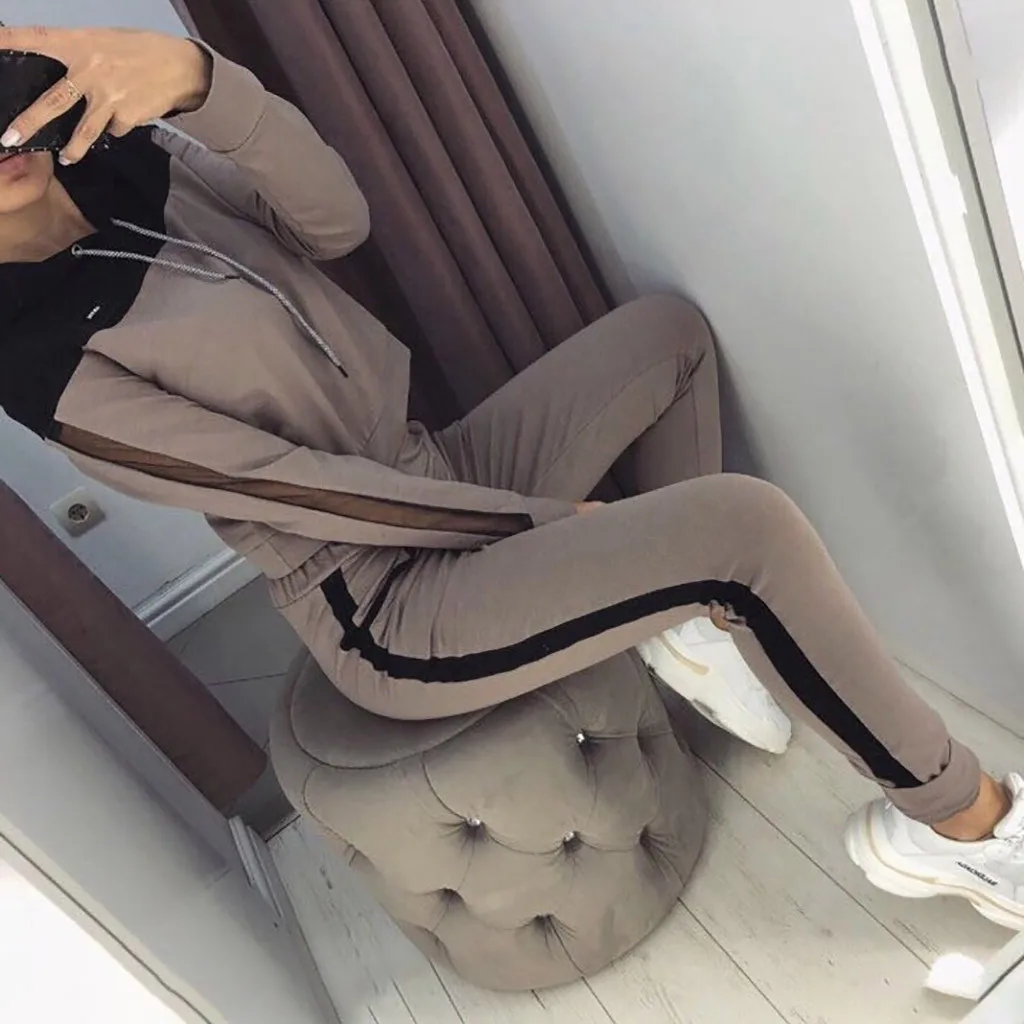 

Tracksuit Two-Piece Suits Of Women Fashion Casual Splice Mesh Sweatshirt + Long Pants Sports Suits for Women two-piece set*2