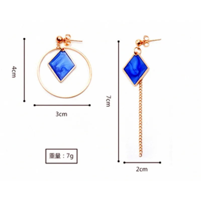 Белый/синий цвета квадратный узор круглые Висячие серьги для женщин Асимметричные Индивидуальные ювелирные изделия для девочек подарок на день рождения e0340
