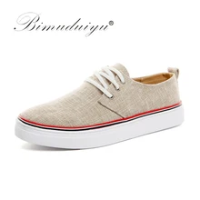 BIMUDUIYU Men's Canvas Shoes Linen Flats  Casual Spring /Summer Fashion Breathable Lace-up Korean Style Large Size