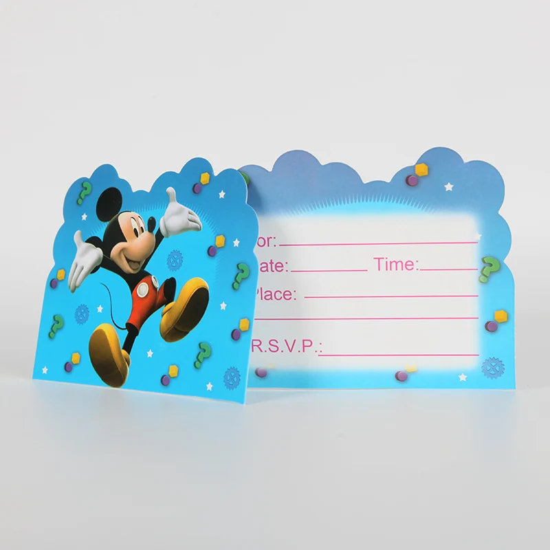 

10 pcs/lot Cartoon Mickey Mouse Birthday Party Supplies Invitation Card Birthday Party Decorations Kids mickey party decoration