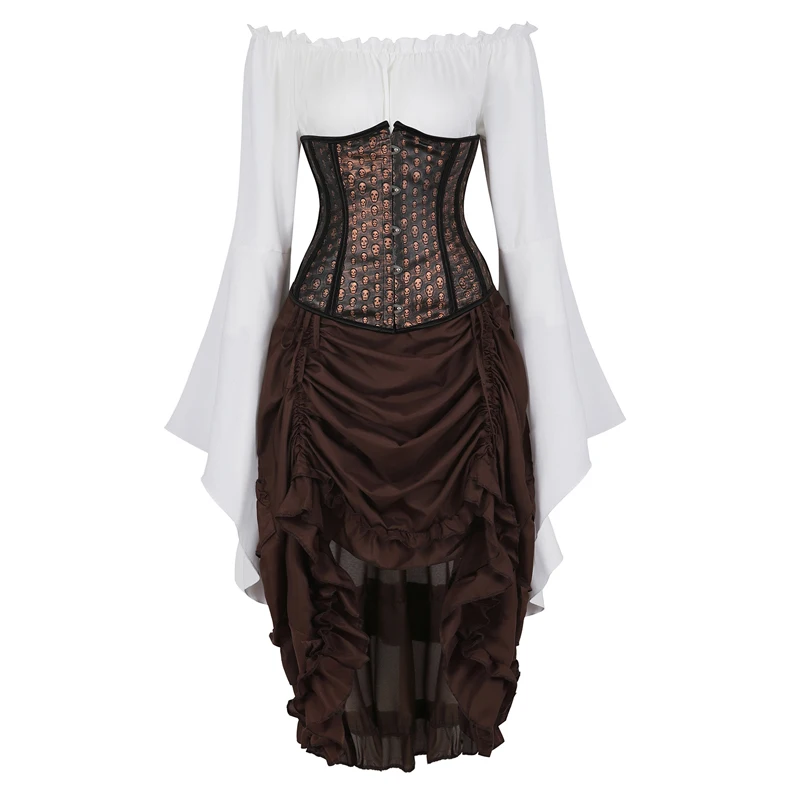 

steampunk underbust corset bustier dress top skirt 3-piece irregular cosplay leather corsets burlesque plus size sexy korsett