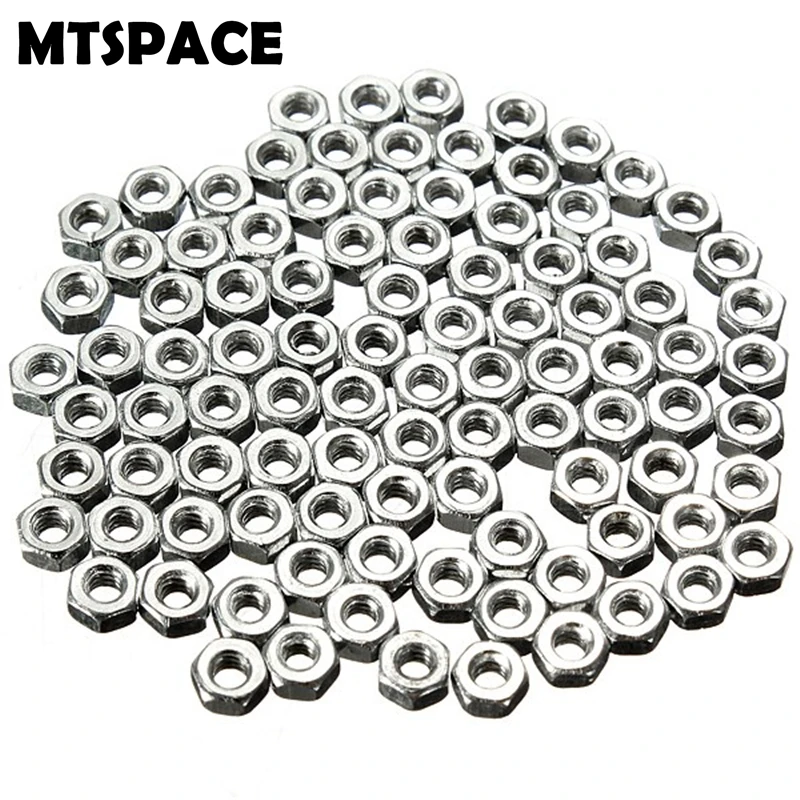 Mtspace 100 шт./компл. Стандартный гайка ходового винта M2 диаметр 2 мм болт с шестигранной головкой Гайка гайки хорошее качество оцинкованная углеродистая Сталь 2 мм