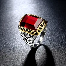 K de gadgets color Gran Plaza Roja piedra de titanio anillo para hombre 316L acero inoxidable de moda único del varón Cruz anillo para niño