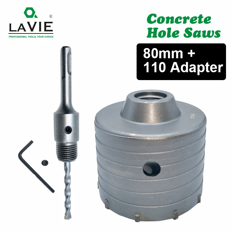 LA VIE 1 set SDS PLUS 80mm Concrete Hole Saw Electric Hollow Core Drill Bit Shank 110mm Cement Stone Wall Air Conditioner Alloy