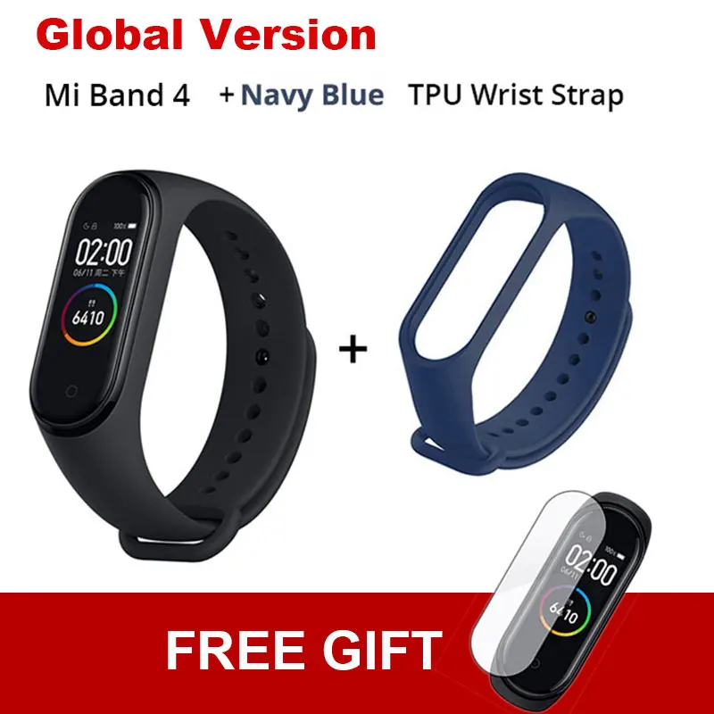 Add Navy Blue TPU Новинка, Xiaomi mi-браслет 4 с цветным смарт-экраном, браслет для фитнеса, сердечного ритма, 135 мА/ч, Bluetooth 5,0, 50 м, для плавания, mi ng, водонепроницаемый - Цвет: Add Navy Blue TPU