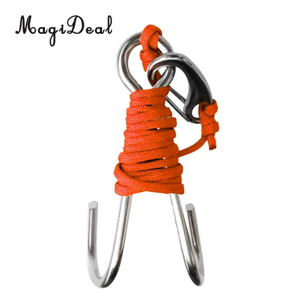 MagiDeal Strong Durable Scuba Diving Double Dual 316 Stainless Steel Reef Hook With Line for Underwater Photographers Supplies
