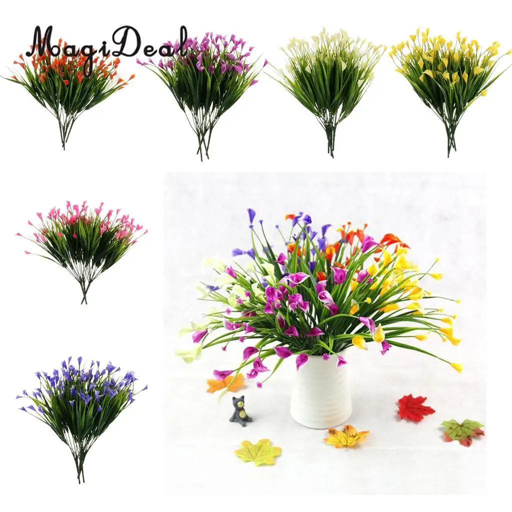 4pcs Artificial Shrubs Calla Lily Plastic Greenery Plants Flower Arrangement for Home Kitchen Dining Room Hanging Decor