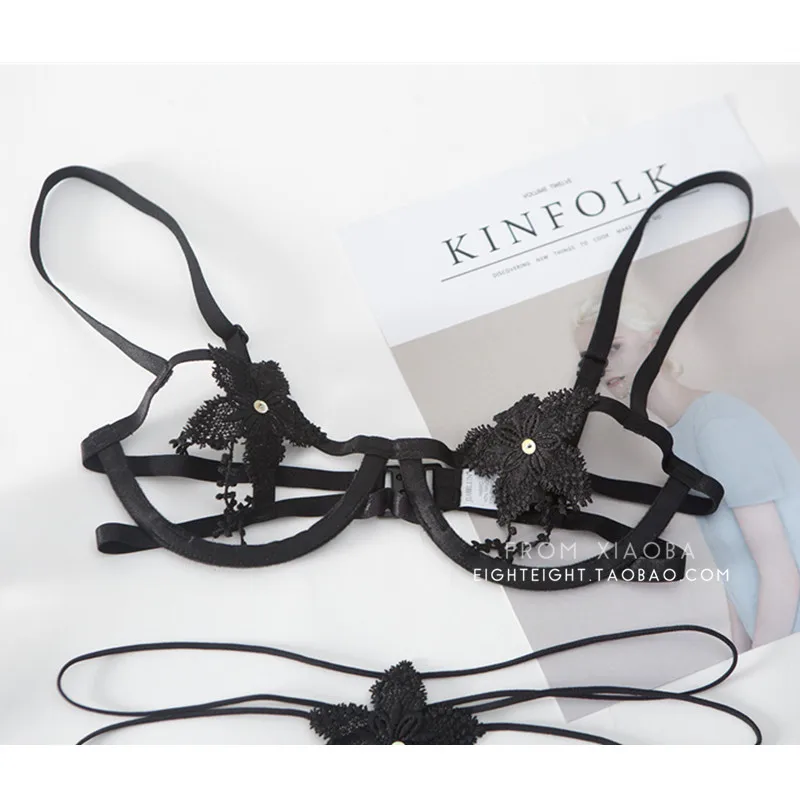 Lace Bra Sets Sexy Underwear Woman Open Crotch Panties Lingerie Sets Lenceria Encaje Thin Cup Transparent Embroidery Flower set