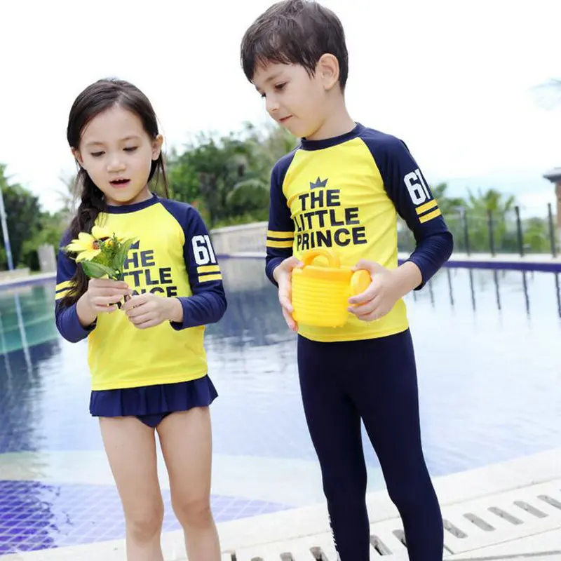 Cute Korean Children Swimwear Boys Girls Long Sleeves Swimsuit 2017 New