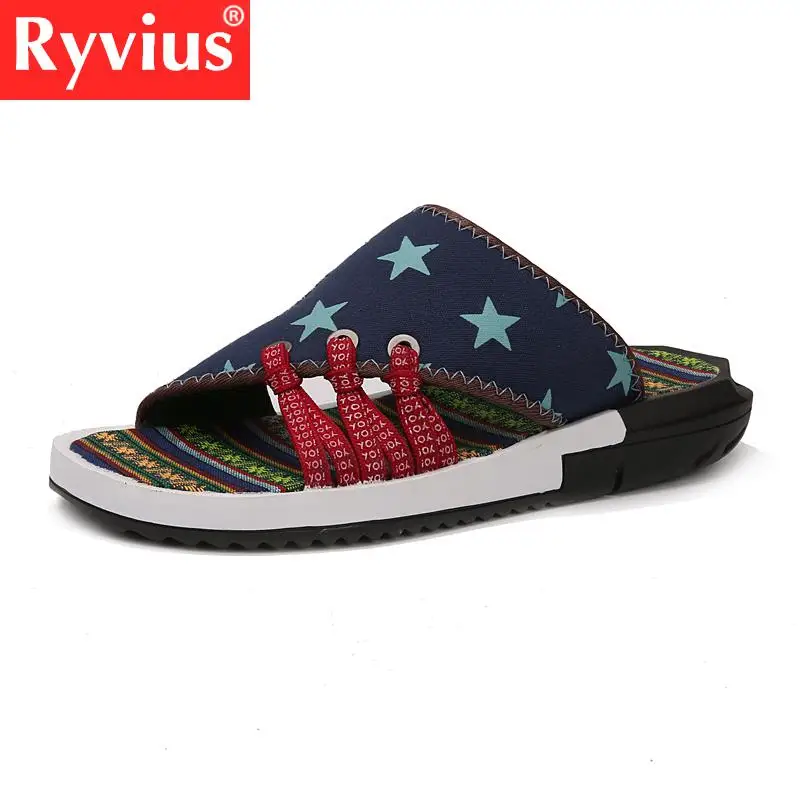 Ryvius 2019 новые летние модные мужские тапочки Слип Ретро стиль многоцветный комфорт