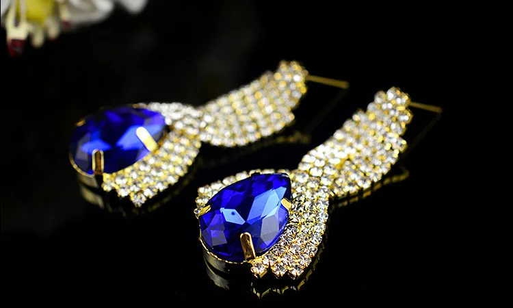 Модные аксессуары, ювелирные изделия, Аутентичные, много цветов, большие капли, блестящие золотые серьги-капли с кристаллами для женщин