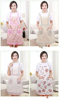 

1PC Lady Restaurant Home Kitchen Apron with Pocket Pastoral Korean Princess Floral Double Layer Thick Waterproof Apron ND 005