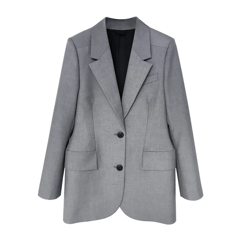 Серый Блейзер женские куртки и блейзеры зазубренный воротник длинный рукав куртка пальто женская верхняя одежда офисный костюм Блейзер Feminino