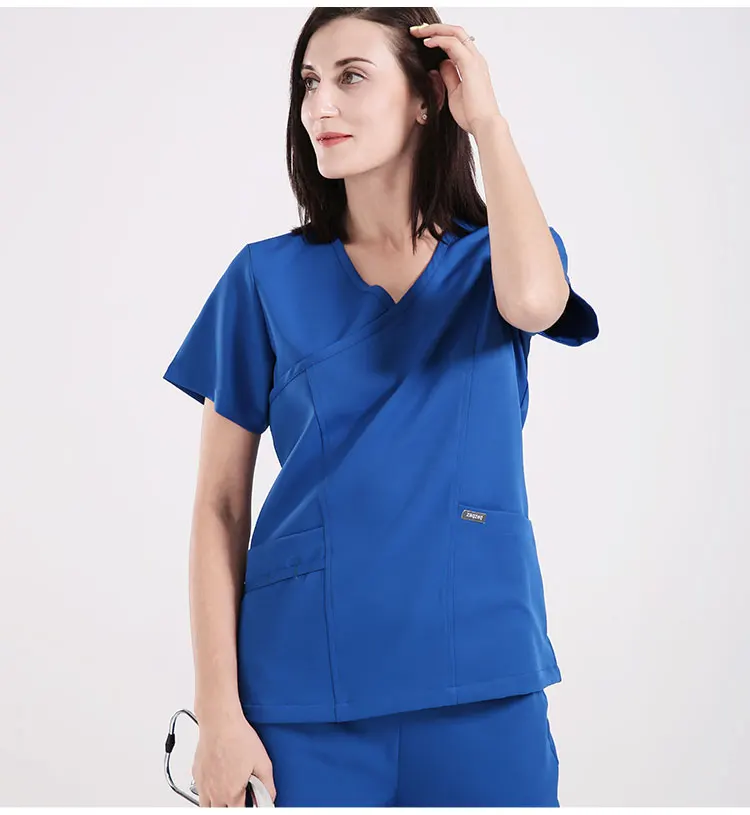 Растягивающаяся униформа медсестры костюм медика наборы для женщин больница или Рабочая форма мульти карманы топ и брюки доктор вне костюмы