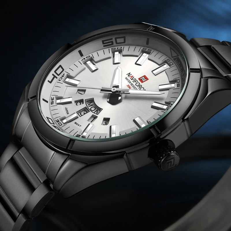 Relógio dos Homens Marca de Luxo Relógio de Quartzo à Prova Naviforce Dwaterproof Água Esporte Relógios Aço Completo Preto Pulso Relógio Masculino