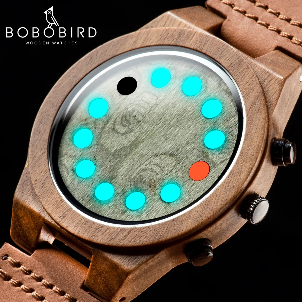 

relogio masculino BOBO BIRD Wood Men Watch Unique Luminous 12 Holes Timer Design Sports Casual Watches Great Men's Gifts