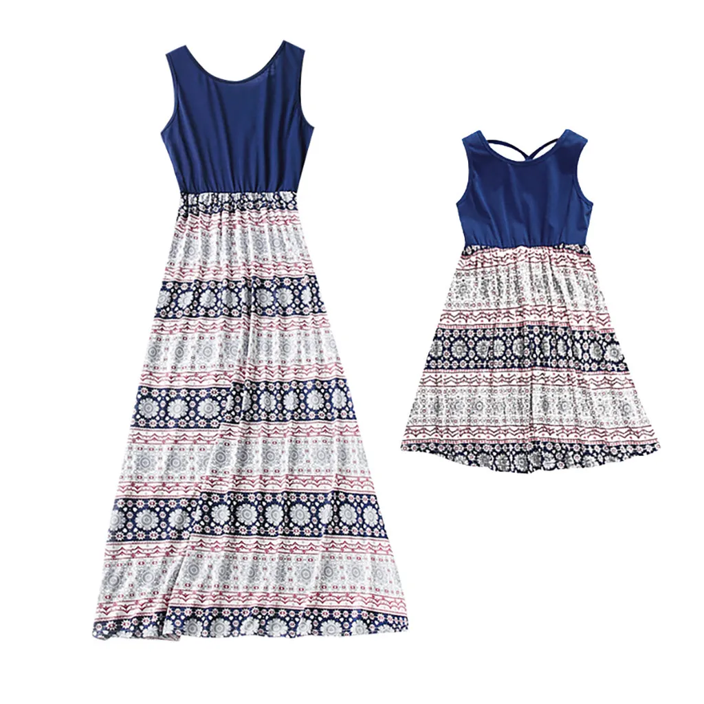 

Mom and Daughter Dress Lady's Mommy Sleeveless Patchwork Matching Family Outfits Mother Daughter Dresses Family Matching Clothes