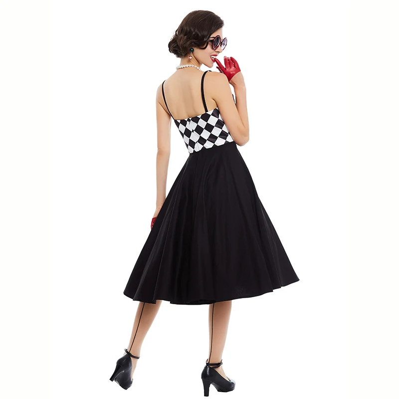 Sisjuly женщины винтажное платье без бретелек плед пэчворк без рукавов черный подкалывать лето 1950-х годов стиль сексуальный элегантный винтаж платье