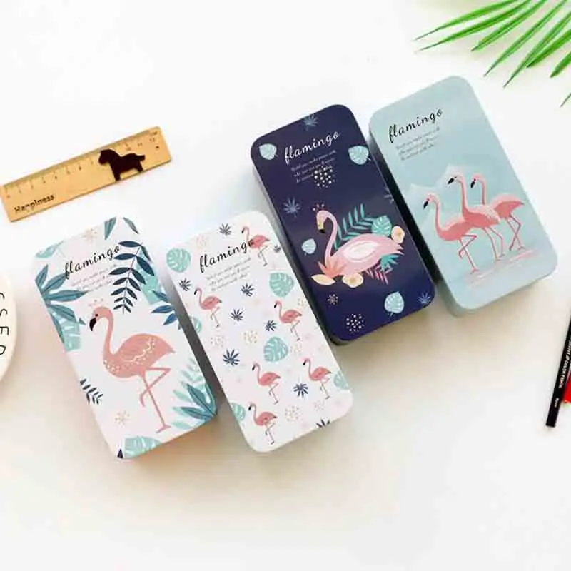 

1 Pcs Beautiful Flamingo Girl Double-deck Iron Tin Metal Pencil Box Stationery Holder For Stationery Storage Box Students Gift