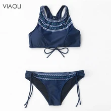 2018 New High Neck Bikinis Women Swimwear High Waist Swimsuit Retro Print Floral Crop Top Halter Bikini Set Bating Suit alluring floral halter neck bikini set for women