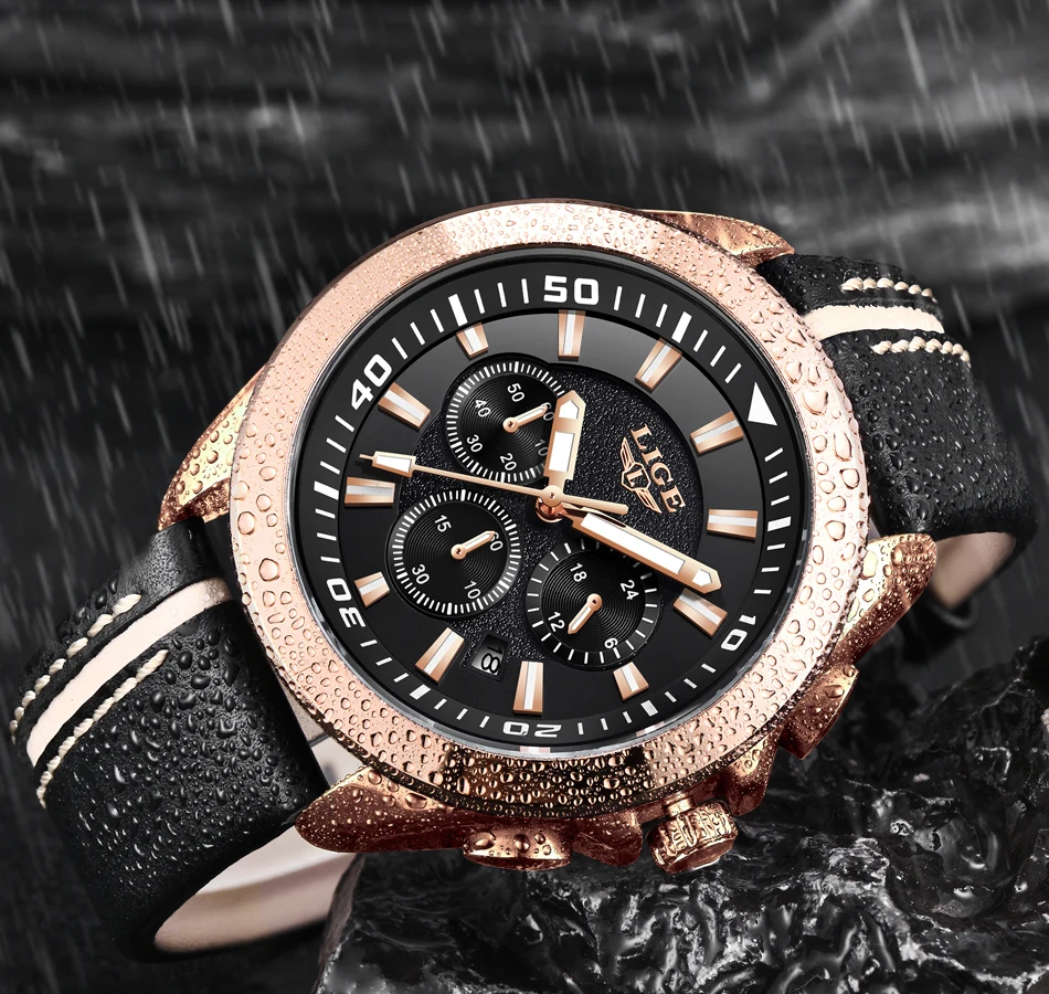 Новый LIGE модные часы Для мужчин лучший бренд класса люкс кварц золотые часы мужской Повседневное кожа спортивный Водонепроницаемый Для