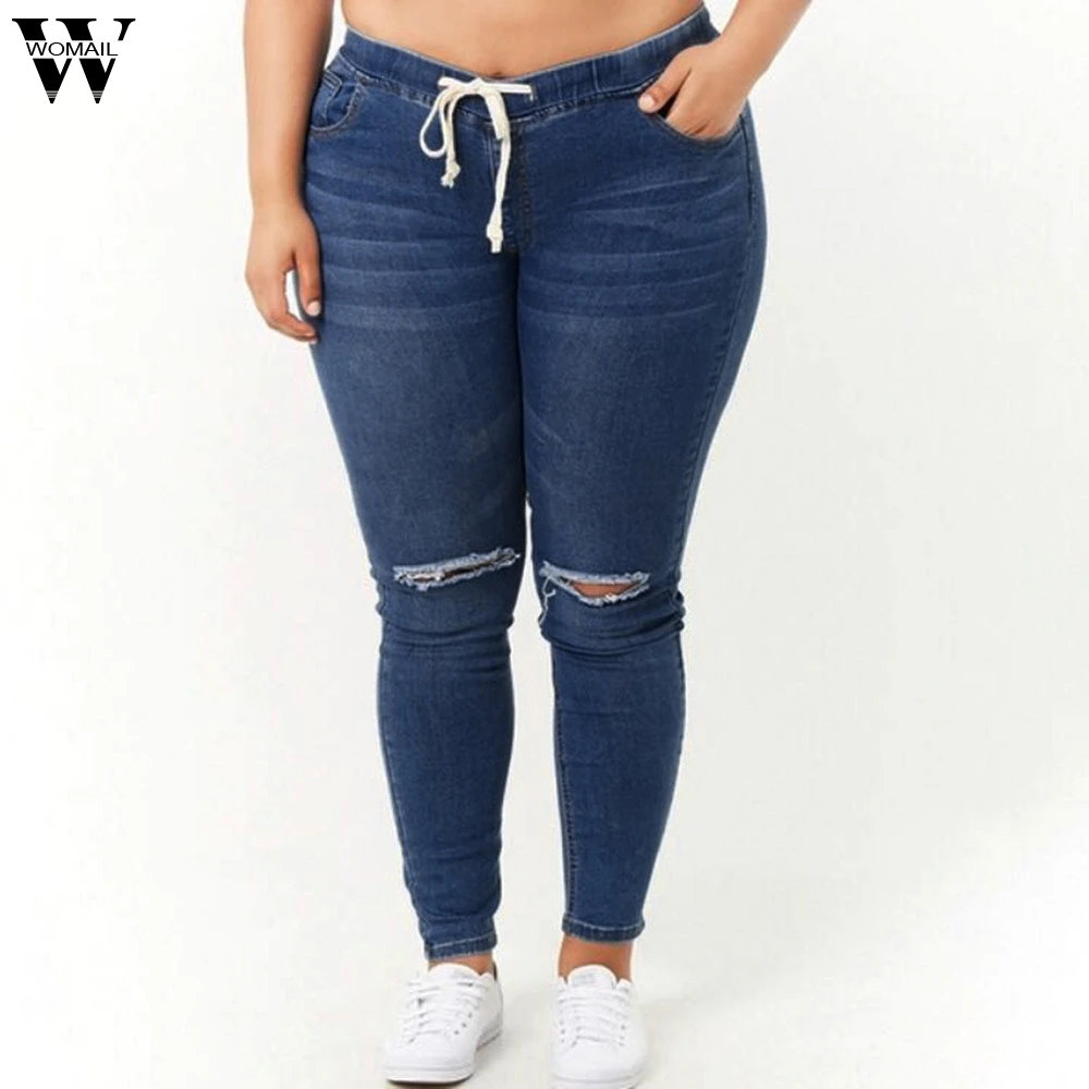 Womail 5xl modis super stretch Slim thin pencil pants jeans elastic waist large size jeans 