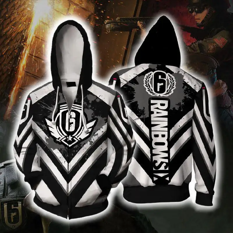 Cena Drukowanie 3D Tom Clancy sześciokolorowa tęcza Siege Game Hero Cosplay bluza z kapturem bluza męska Top sweter bluza z kapturem na zamek przebranie na karnawał