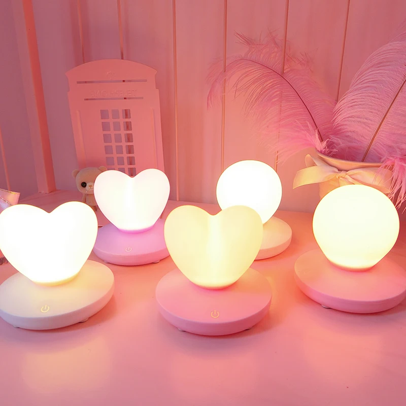 

USB Charging Port Table Desk Lamp LED Cute Love Heart Night Light Student Bed Reading Sleep Bedside Baby Feeding Children Touch