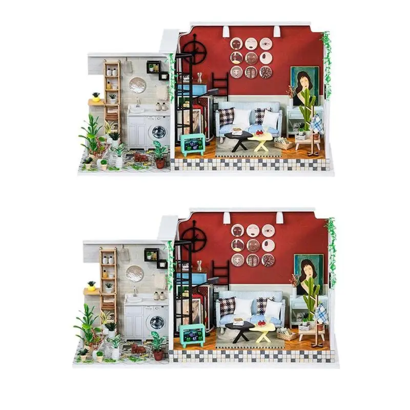 

Baby Wooden DIY Doll House Miniature Handmade Assembly Model House Toy