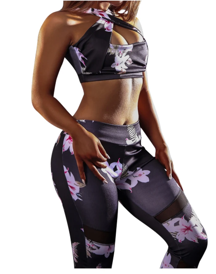 Сексуальный цветочный Комплект для йоги, женская одежда для спортзала, Femme, фитнес-бикини, спортивная одежда, спортивный костюм, спортивная одежда для тренировок, спортивный костюм
