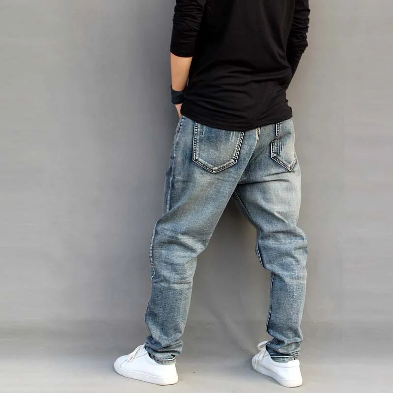 New Trendy Jeans Men's Loose Harem Pants Slightly Stretch Big Size Skateboard Baggy Jeans Male Trousres Cotton