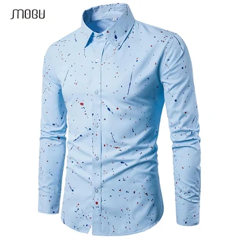 

MOGU Mens Casual long Sleeve Shirts 2018 Summer Spring Light-colored Stars- Pattern Leisure Shirts Camisas Social Masculina