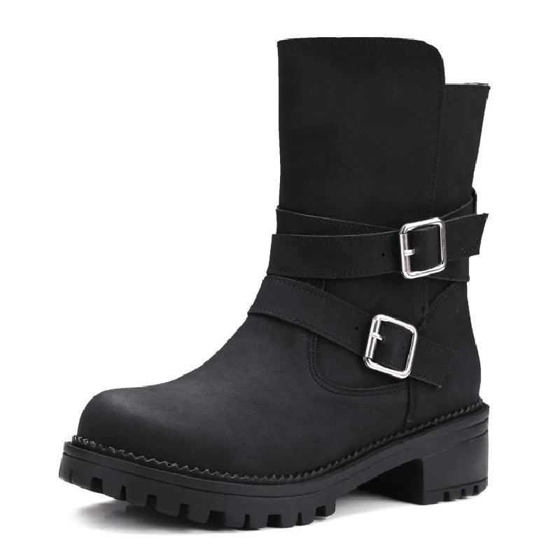 

Women Genuine Leather Ankle Boots Ladies Winter Shoes Platform Snow Boots Med Heel Buckle 2019 New Design Free Shipping