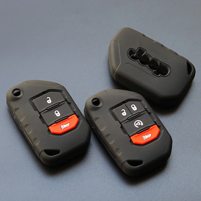 

fit for Jeep Wrangler JL Flip Remote keyless 2018 2019 Protected silicone rubber cover case skin shell cap set sleeve keychain
