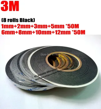 

Mixed 8pcs1mm/2mm/3mm/5mm/6mm/8mm/10mm/12mm*50 Meters Black 3M Double-Sided Adhesive Tape Sticky LCD Touch Screen Glass Assemble