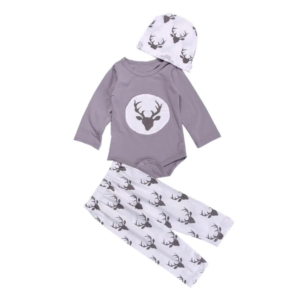 

Cotton Long Sleeve Romper+Pants+Caps 3pcs Outfits For Baby Boys Autumn Kids Girls Casual Outerwear Clothing Set Super Soft 0-24M