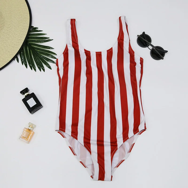 Billige 2019 Striped Bademode One Stück Badeanzug Frauen Backless Monokini Badeanzug Sport Body Strand Badeanzug Schwimmen Rot Weiß