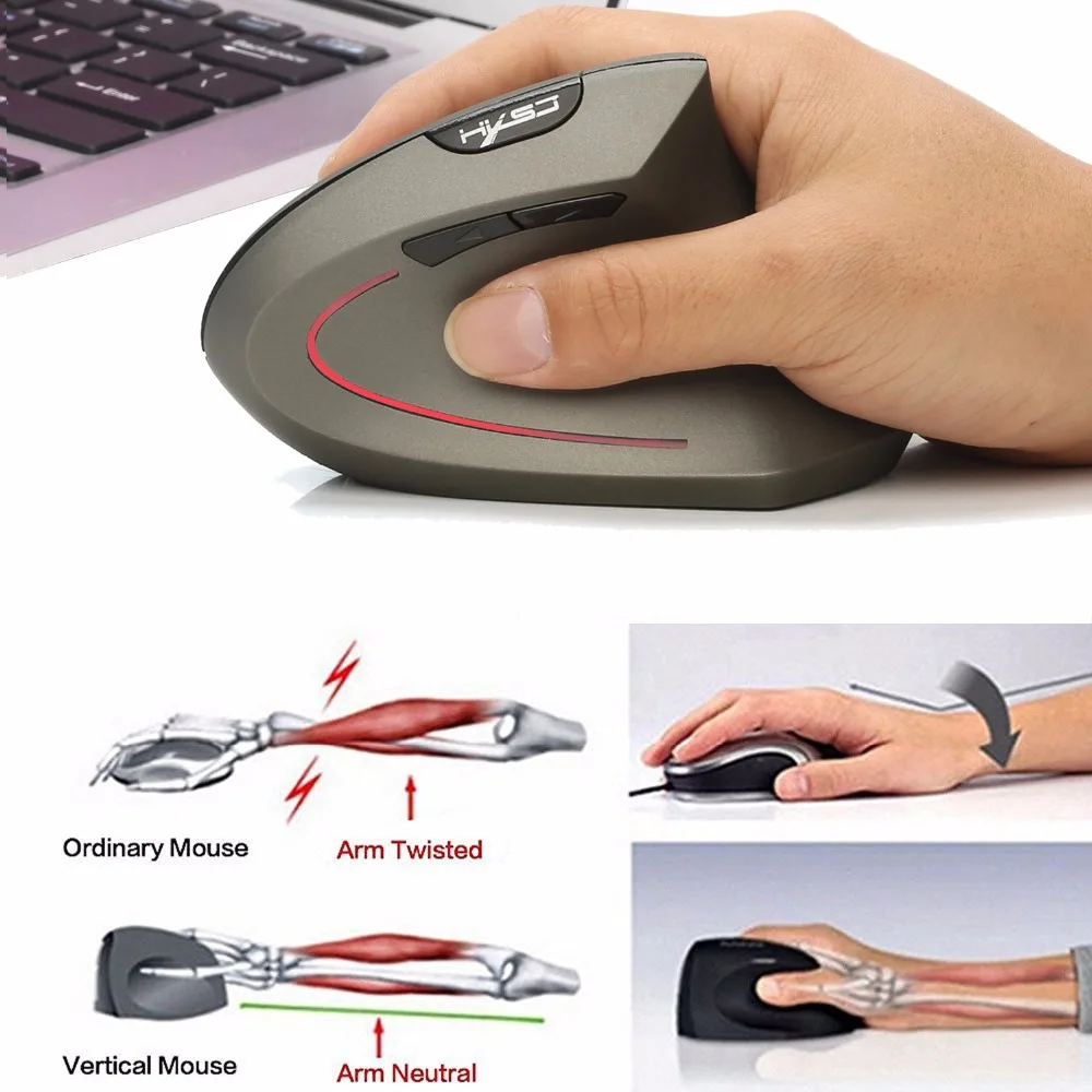 HXSJ vertical mouse 2.4G wireless mouse rechargeable mouse built-in 600 mA battery adjustable 2400dpi suitable for office game