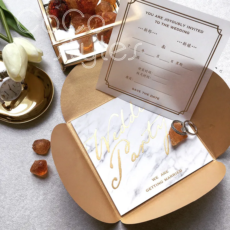  Cocostyles personalized fashion marble invitation card with gold foiling printing tracing paper for - 32891324553