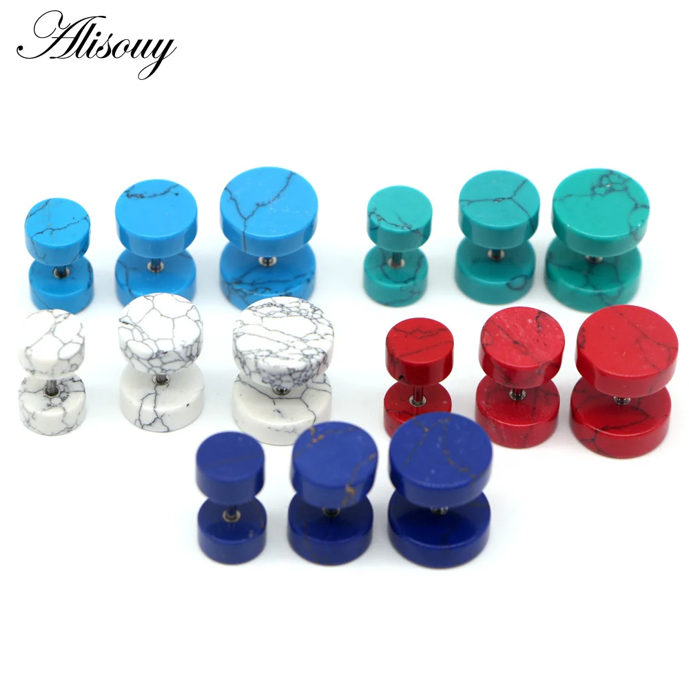 

2PCS Stone Fake Ear Plug Ear Tunnels Cartilage Piercing Ring Fake Piercing Tragus Stretcher Ear Stud Tunnel Earring Body Jewelry