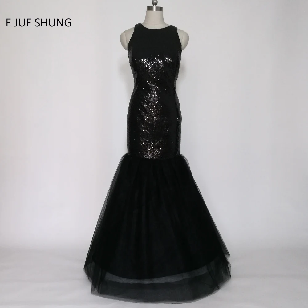E JUE SHUNG Black Sequin Mermaid Evening Dresses Long O-Neck Formal Dresses Mother of the Bride Dresses robe de soiree abiye E JUE SHUNG Black Sequin Mermaid Evening Dresses Long O-Neck Formal Dresses Mother of the Bride Dresses robe de soiree abiye