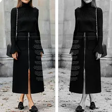 Женская однотонная шапка черная Женская высокая талия до середины икры макси прямая юбка тонкая облегающая юбка на молнии плюс размер 5XL