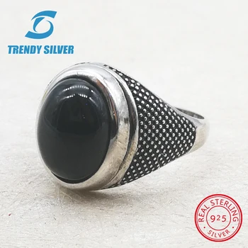 

silver 925 fine jewelry man rings men accessories turquoise gemstone natural black onyx red agate TRENDY SILVER TCR8021