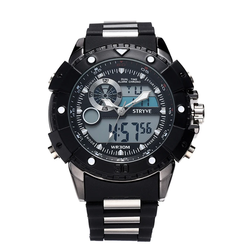 

STRYVE 2019 New Man Watch Silicon Military Sport Watch Waterproof Male Sport Watch Stop Week Alarm LED Back Light Military GMT