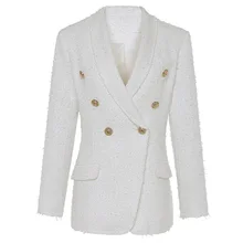 Осенне-зимнее модное двубортное пальто для женщин, высокое качество, офисные женские белые куртки с длинным рукавом и воротником-стойкой