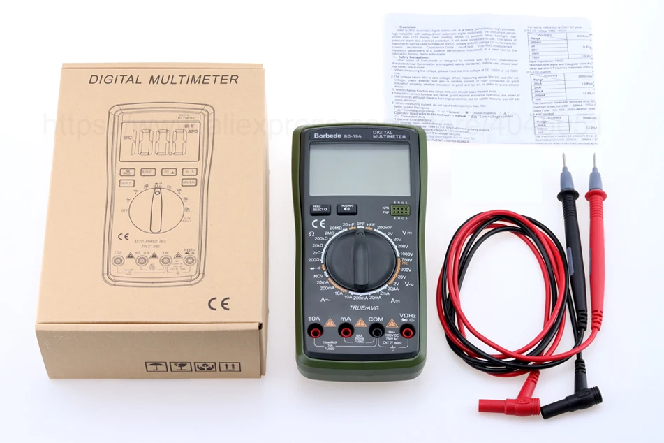 Borbede BD-19A цифровой мультиметр с голосовым значением DC/AC Напряжение Ток Сопротивление Емкость NCV True RMS диод тестер