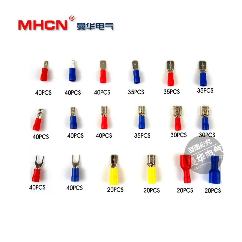 Ceny Darmowa wysyłka 600 sztuk partia różne kobieta mężczyzna pełne izolowane terminale złącza zestaw asortymentowy pierścień zaciskany elektrycznie pik