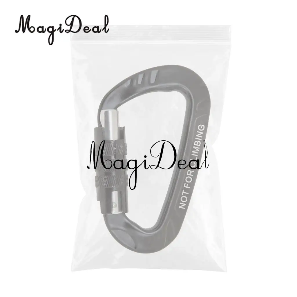 MagiDeal Portable 12KN D Shape Carabiner Screw Locking Clip Hook Self Locking Snap Keychain for Camping Hammock Hanging Black