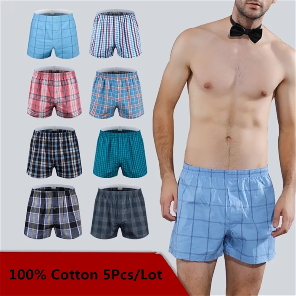 

Classic Plaid Men's Boxers Cotton Mens Underwear Trunks Woven Homme Arrow Panties Boxer with Elastic Waistband Shorts Loose men