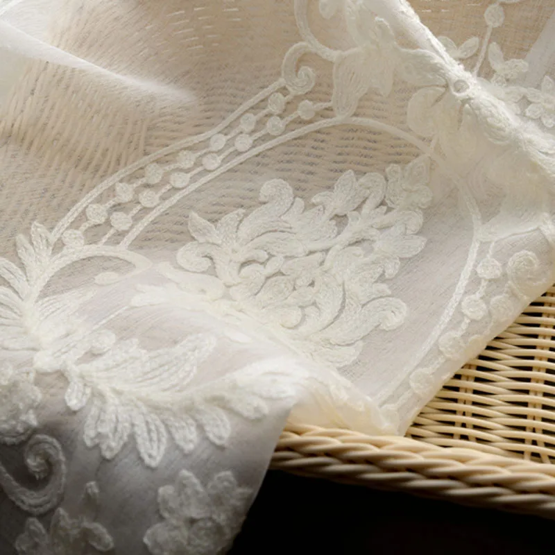 Роскошные европейские белые хлопковые льняные занавески, тюлевые ткани для спальни, вышитые прозрачные Занавески для гостиной, панели, AP014-40 - Цвет: Белый